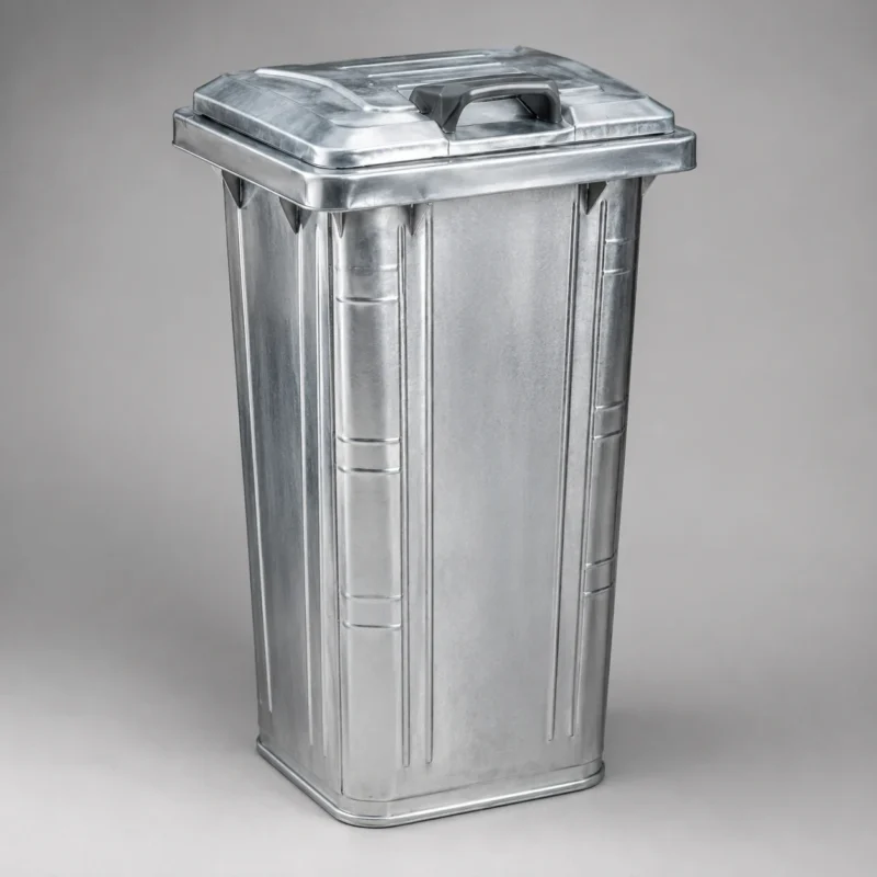 Galvanized Steel Waste Bin with Lid Galvanized steel waste bin with fitted lid and reinforced metal body