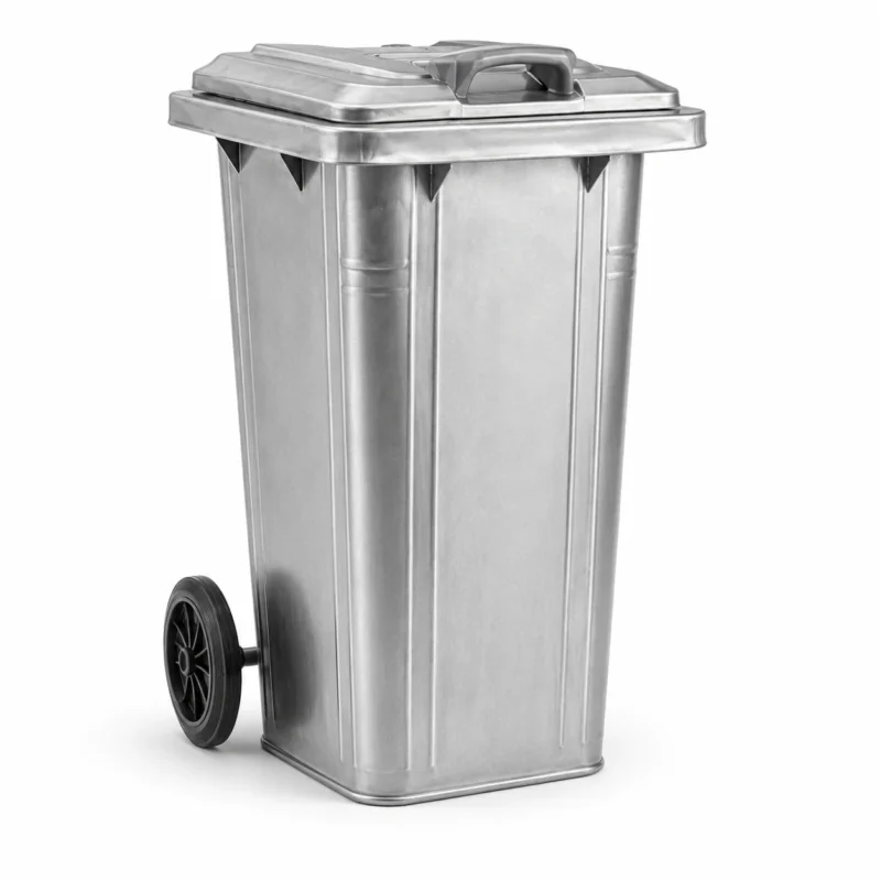 Galvanized Steel Wheelie Bin for Outdoor Waste Collection Galvanized steel wheelie bin with lid and wheels for outdoor waste collection