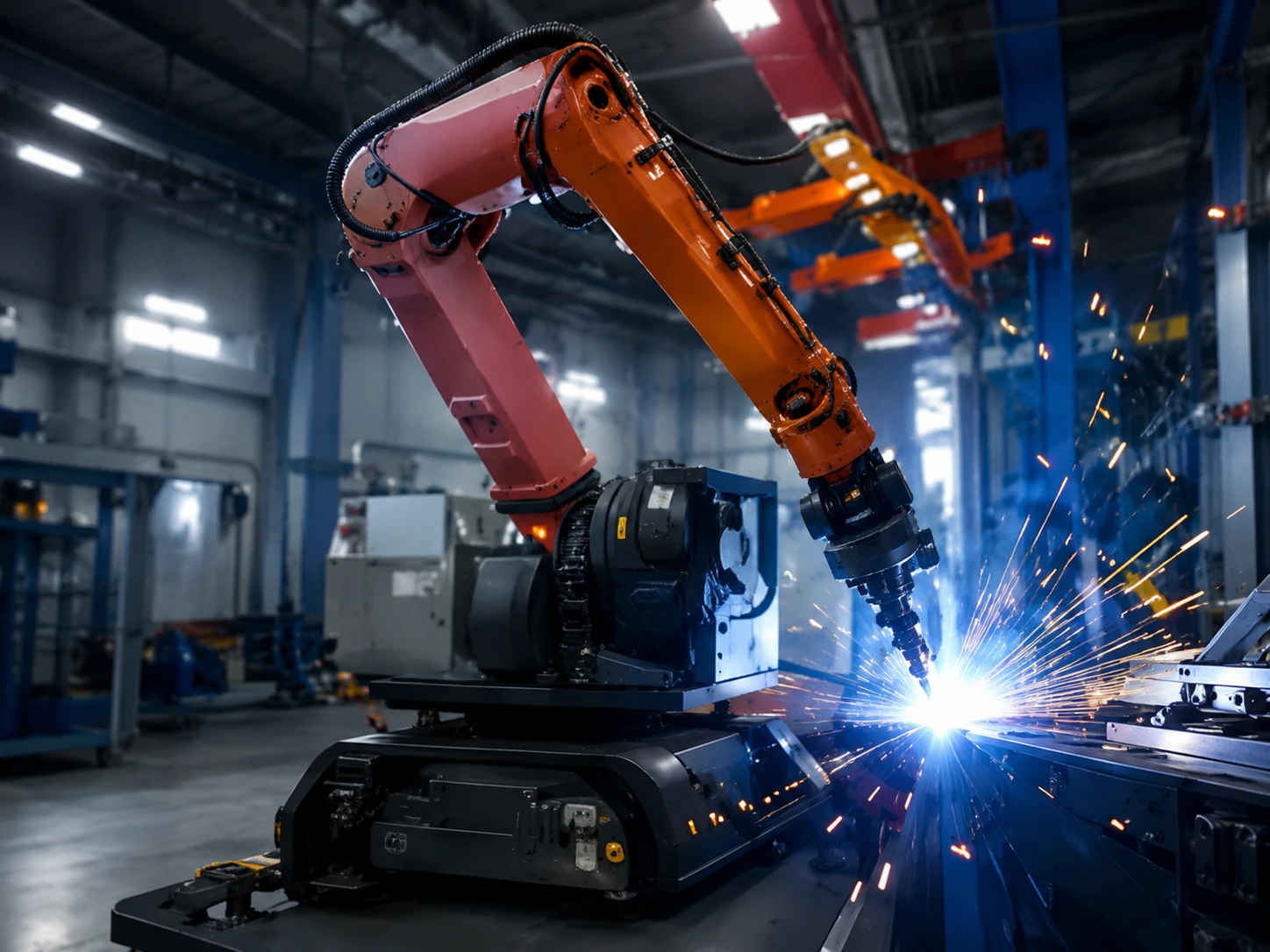 Automated robotic welding equipment used in KOVANTO metal waste container manufacturing