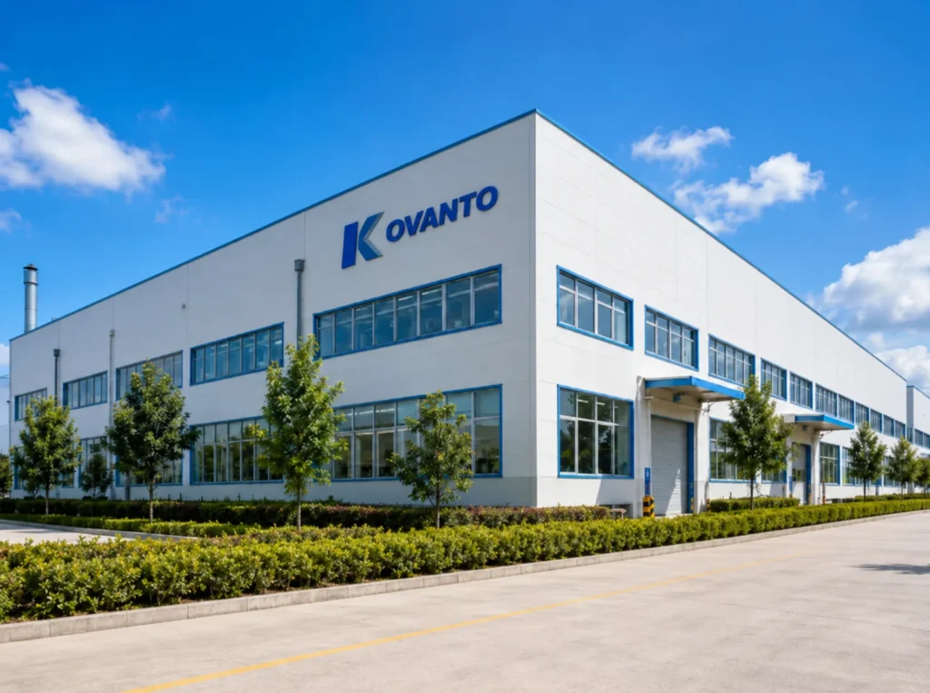 KOVANTO waste container manufacturing factory exterior under a clear blue sky