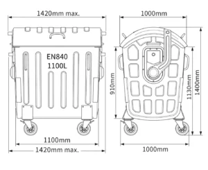 EN 840 waste container dimension drawing with measurements