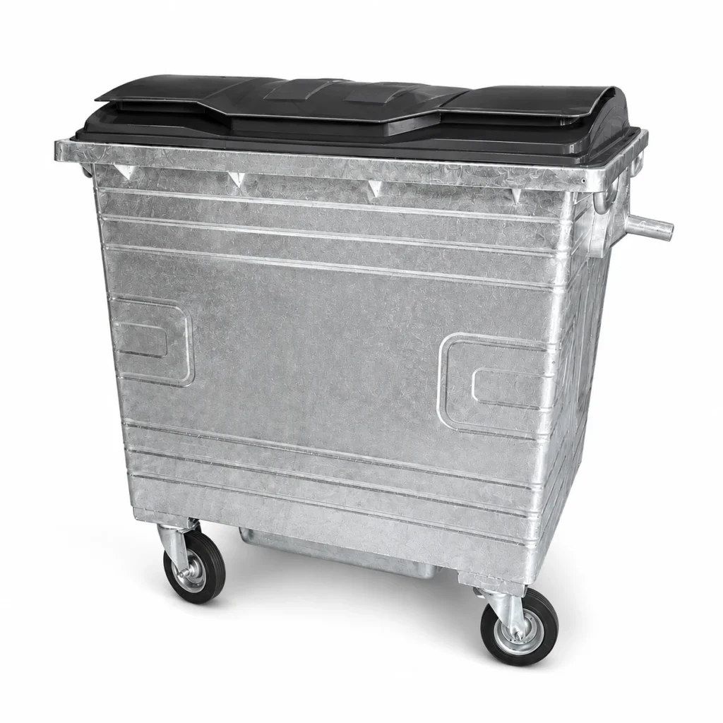 1100L Hot-Dip Galvanized Steel Waste Container with Plastic Lid