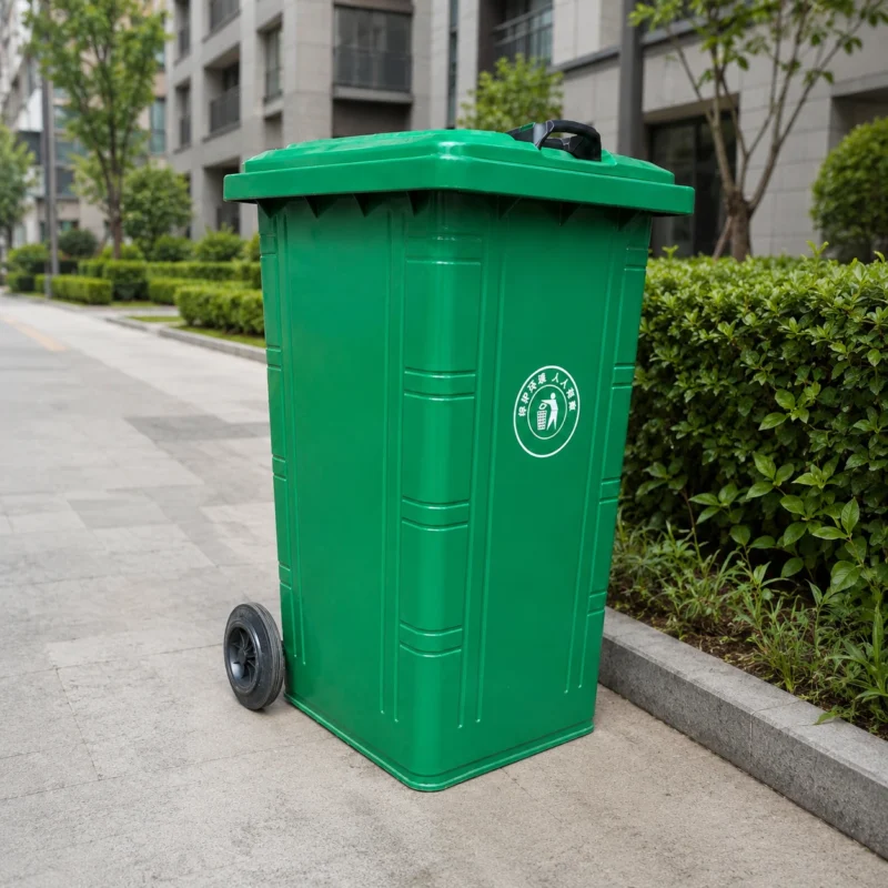 Green Plastic Wheelie Bin for Residential Communities | KOVANTO حاوية نفايات بلاستيكية من البولي إيثيلين عالي الكثافة (HDPE) بسعة 240 لترًا ومزودة بعجلات