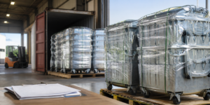 Galvanized waste containers protected for export logistics