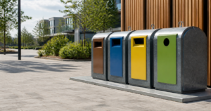 Outdoor recycling containers for public-space waste management