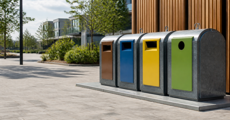 Outdoor recycling containers for public-space waste management