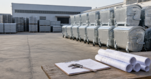 Galvanized waste containers with technical drawings for procurement planning