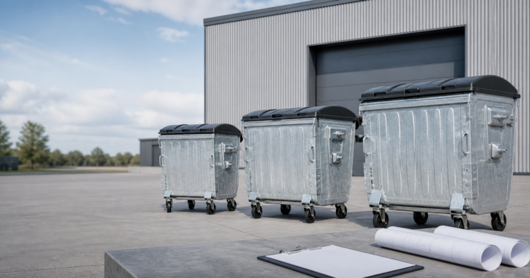 Galvanized steel waste containers prepared for a municipal procurement tender